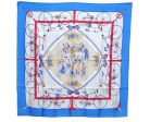 Authentic HERMES Carre 90 Scarf  LES BECANES  Silk Blue K5741 Hot on Sale