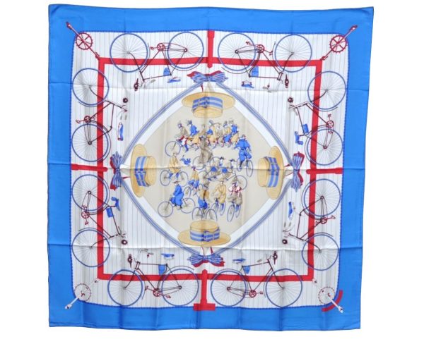 Authentic HERMES Carre 90 Scarf  LES BECANES  Silk Blue K5741 Hot on Sale