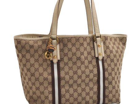 Authentic GUCCI Bamboo Sherry Line Tote Bag GG Canvas Leather Brown 6200I Online Hot Sale