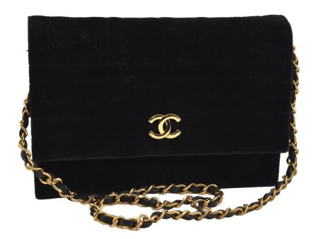 Auth CHANEL Mademoiselle Velour Leather Chain Shoulder Bag Purse Black 5663I For Discount