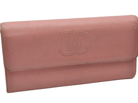 Authentic CHANEL Vintage Calf Skin CoCo Mark Long Wallet Purse Pink 6033I For Cheap