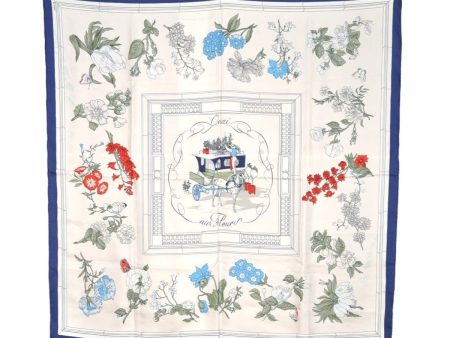 Authentic HERMES Carre 90 Scarf  Quai aux Fleursrn  Silk Navy 5192I on Sale