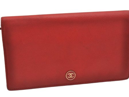 Authentic CHANEL Caviar Skin CoCo Button Long Bifold Wallet Purse Red 2606I For Discount