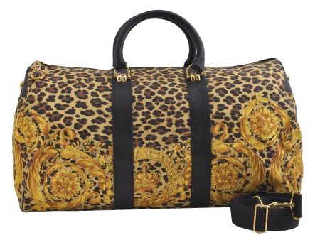 Authentic Gianni Versace Flower Leopard PVC Leather 2Way Boston Bag Yellow 5019I Online Hot Sale