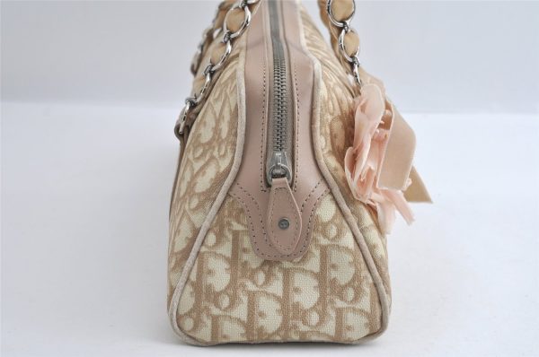 Authentic Christian Dior Trotter Romantic Hand Bag PVC Suede Leather Beige 6240I Discount