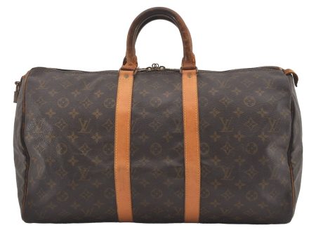 Auth Louis Vuitton Monogram Keepall 45 Travel Boston Bag Old Model LV Junk 5087I Discount