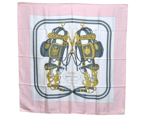 Authentic HERMES Carre 90 Scarf  BRIDES de GALA par  Silk Pink K5766 on Sale