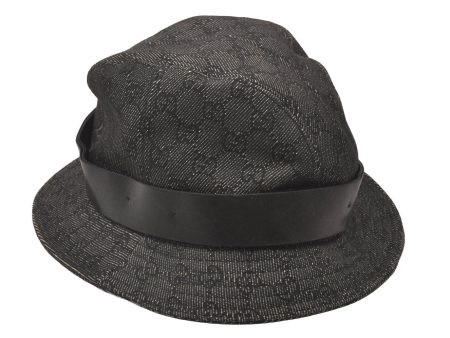 Authentic GUCCI Vintage Bucket Hat GG Canvas Leather Size XL 22  Black 5989I Online Hot Sale