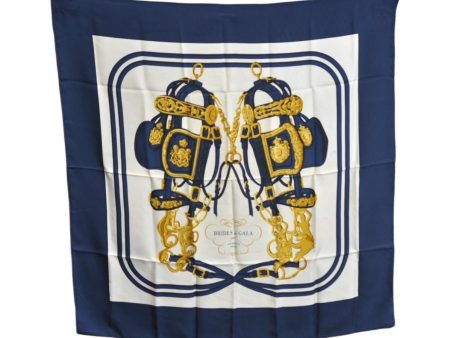 Authentic HERMES Carre 90 Scarf  BRIDES de GALA par  Silk Navy Blue K5975 on Sale