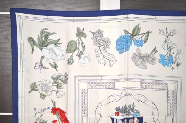 Authentic HERMES Carre 90 Scarf  Quai aux Fleursrn  Silk Navy 5192I on Sale