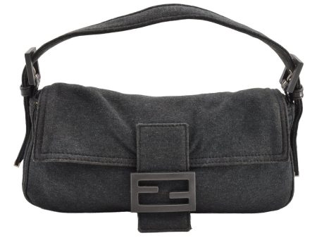 Authentic FENDI Mamma Baguette Shoulder Hand Bag Cotton Leather Gray 5528I Online Hot Sale