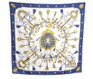 Authentic HERMES Carre 90 Scarf  LES CLES  Silk Blue K5765 For Cheap