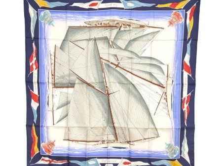 Authentic HERMES Carre 90 Scarf  Vent portant  Silk Navy 4862I on Sale