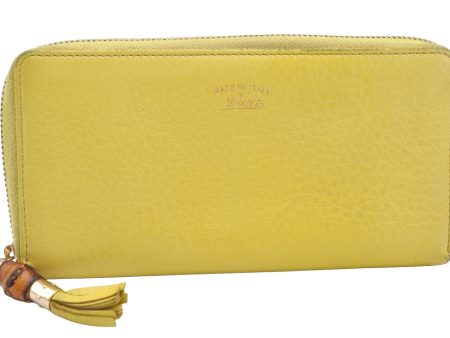 Authentic GUCCI Bamboo Tassel Long Wallet Purse Leather 307984 Yellow 4891I For Cheap