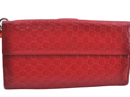 Authentic GUCCI Micro Guccissima Charm Leather Long Wallet 282540 Red K5528 Fashion