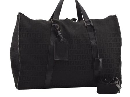 Authentic FENDI Zucchino 2Way Shoulder Boston Bag Canvas Leather Black 3131I Hot on Sale