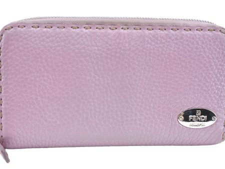 Authentic FENDI Selleria Round Zip Long Wallet Purse Leather Pink K5763 For Sale