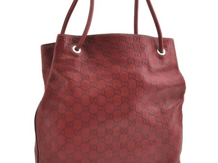 Authentic GUCCI Guccissima Shoulder Tote Bag GG Leather 257275 Red 6201I Supply