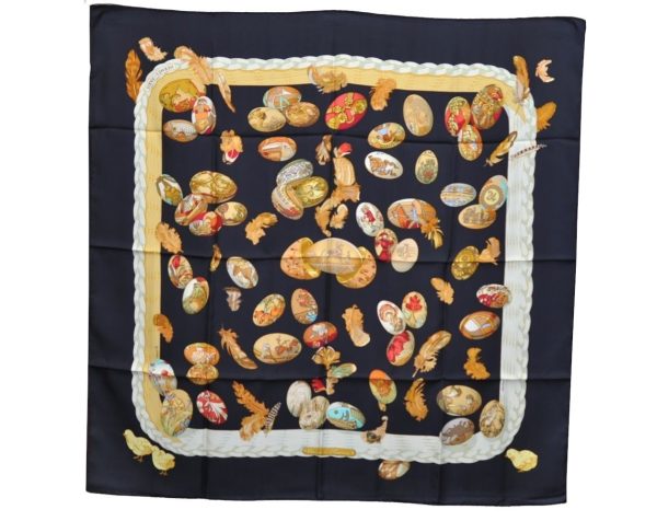 Authentic HERMES Carre 90 Scarf  Couvee D Hermes  Silk Black K5733 For Sale