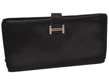 Authentic HERMES Bearn Classic Vintage Leather Long Wallet Purse Black 5569I Sale