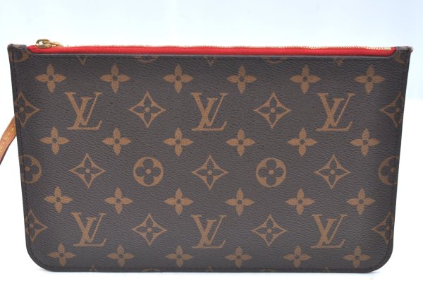 Authentic Louis Vuitton Monogram Neverfull Pouch Purse Clutch Bag Red LV K5865 Hot on Sale