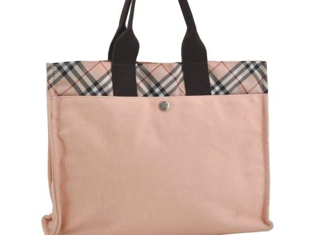 Authentic BURBERRY BLUE LABEL Check Hand Tote Bag Canvas Nylon Pink 4694I Supply