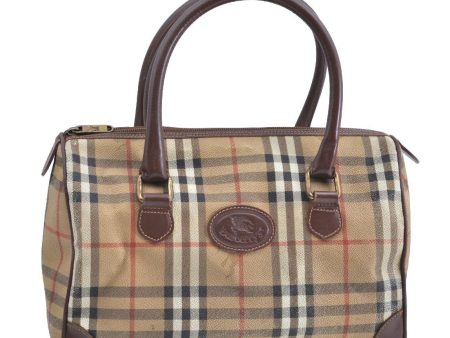 Authentic Burberrys Nova Check PVC Leather Hand Boston Bag Brown Beige 3159G Online Sale