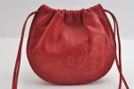 Authentic LOEWE Anagram Drawstring Shoulder Cross Body Bag Leather Red 5857I Online