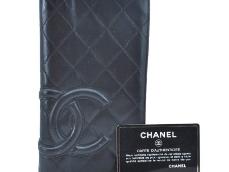 Authentic CHANEL Calf Skin Cambon Line CC Logo Bifold Long Wallet Black 3346I Fashion