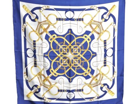 Authentic HERMES Carre 90 Scarf  Eperon d or  Silk Blue K5812 Online now