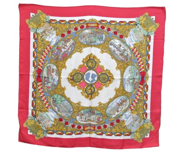 Authentic HERMES Carre 90 Scarf  L ENTENTE CORDIALE  Silk Red K5809 Supply