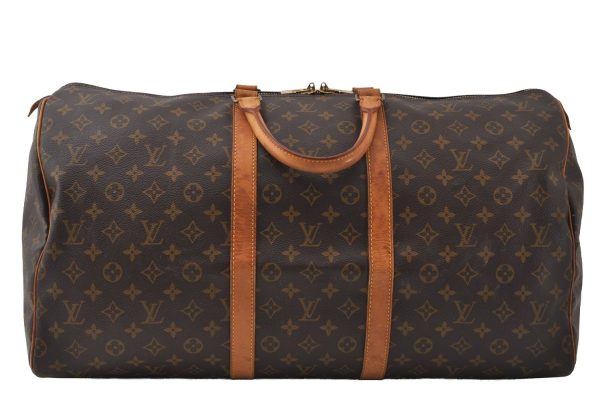 Authentic Louis Vuitton Monogram Keepall 55 Travel Boston Bag M41424 LV 6213I For Sale