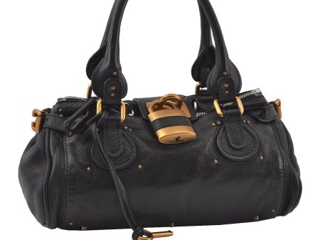 Authentic Chloe Paddington Vintage Leather Shoulder Hand Bag Black 4761I For Sale