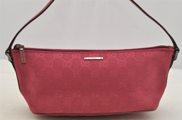 Authentic GUCCI Vintage Hand Bag Pouch Purse GG Canvas Leather 07198 Pink 6605I Online now