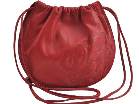 Authentic LOEWE Anagram Drawstring Shoulder Cross Body Bag Leather Red 5857I Online