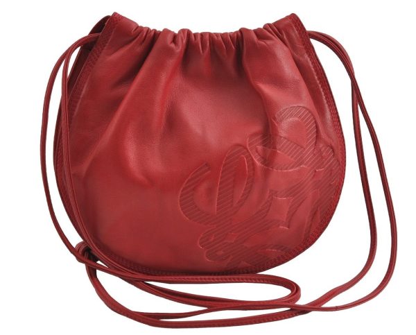 Authentic LOEWE Anagram Drawstring Shoulder Cross Body Bag Leather Red 5857I Online