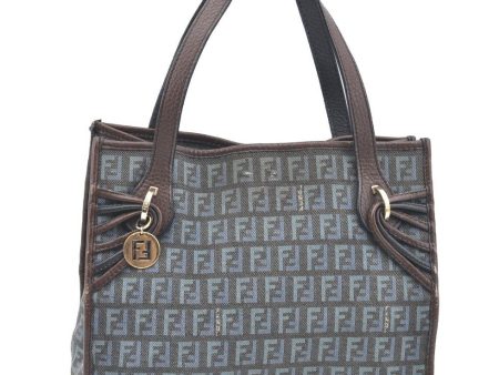 Authentic FENDI Zucchino Tote Hand Bag Purse Canvas Leather Blue 3397H Online now