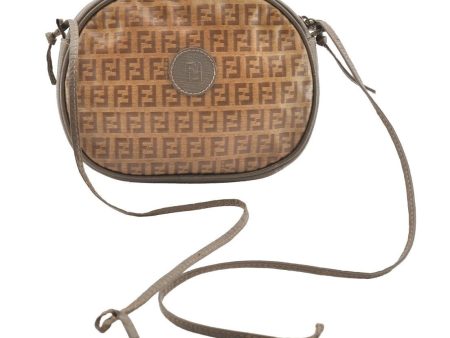 Authentic FENDI Zucchino Shoulder Cross Body Bag PVC Leather Brown Junk 5875I Online now