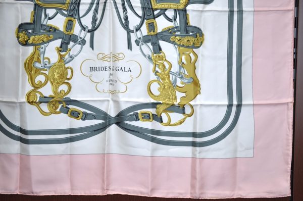 Authentic HERMES Carre 90 Scarf  BRIDES de GALA par  Silk Pink K5766 on Sale