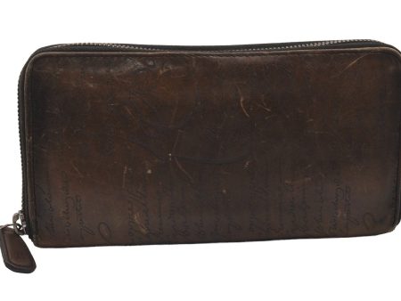 Authentic BERLUTI Vintage Itauba Scrit Leather Long Wallet Purse Brown 3326I Hot on Sale