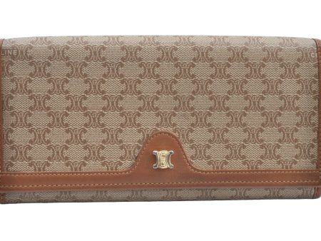 Authentic CELINE Macadam Blason Pattern Long Wallet PVC Leather Beige K5843 Online now