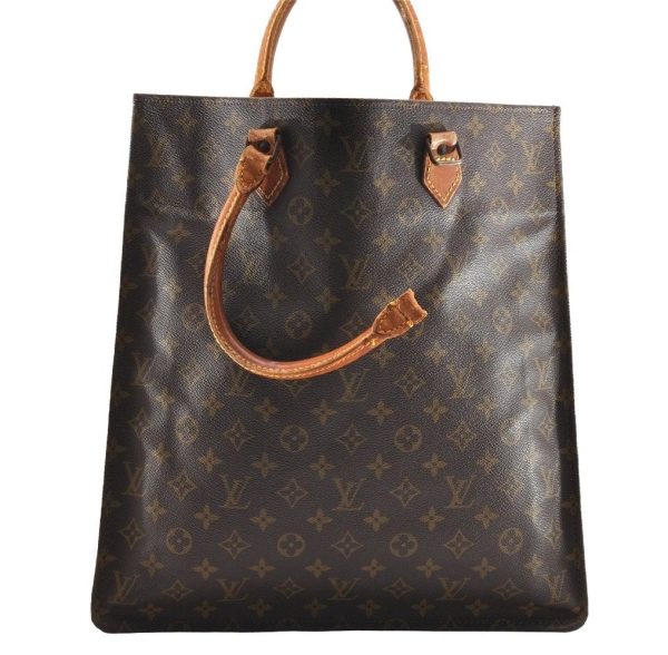 Authentic Louis Vuitton Monogram Sac Plat Hand Tote Bag Old Model LV Junk 6115I For Discount