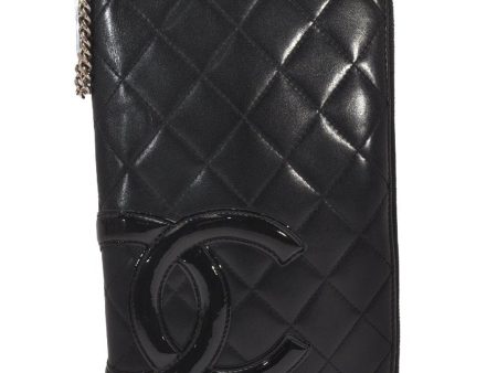 Authentic CHANEL Calf Skin Cambon Line Zippy Organizer Long Wallet Black 5557I For Cheap