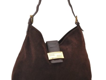 Authentic FENDI Vintage Shoulder Cross Body Bag Suede Leather Brown 6245I Cheap