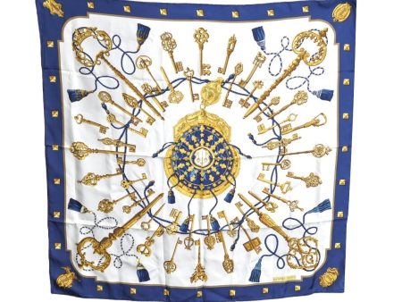 Authentic HERMES Carre 90 Scarf  LES CLES  Silk Navy K5764 Online Hot Sale