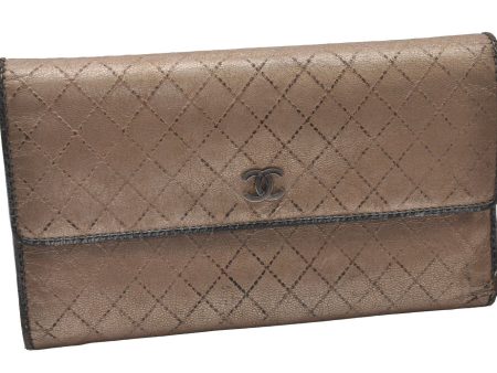 Authentic CHANEL Calf Skin Bicolore Vintage Long Wallet Purse Beige CC 3347I For Cheap