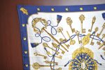 Authentic HERMES Carre 90 Scarf  LES CLES  Silk Blue K5765 For Cheap