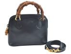 Authentic GUCCI Bamboo 2way Hand Shoulder Crossbody Bag Leather Black Junk 1629H For Discount