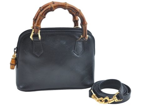 Authentic GUCCI Bamboo 2way Hand Shoulder Crossbody Bag Leather Black Junk 1629H For Discount