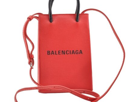 Authentic BALENCIAGA Shopping Shoulder Cross Body Bag Leather 593826 Red 6217I Online Sale